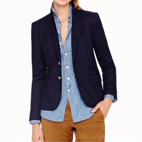 J Crew SchoolBoy Blazer Navy Gold Button Wool Stretch Preppy Academia Jacket